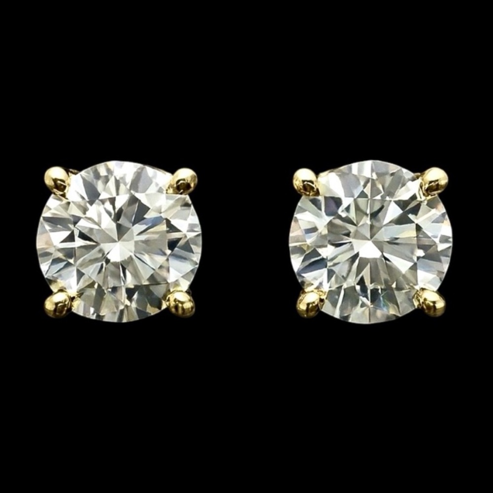 18K Gold Plated, 2CTW Moissanite Solitare Stud Earrings